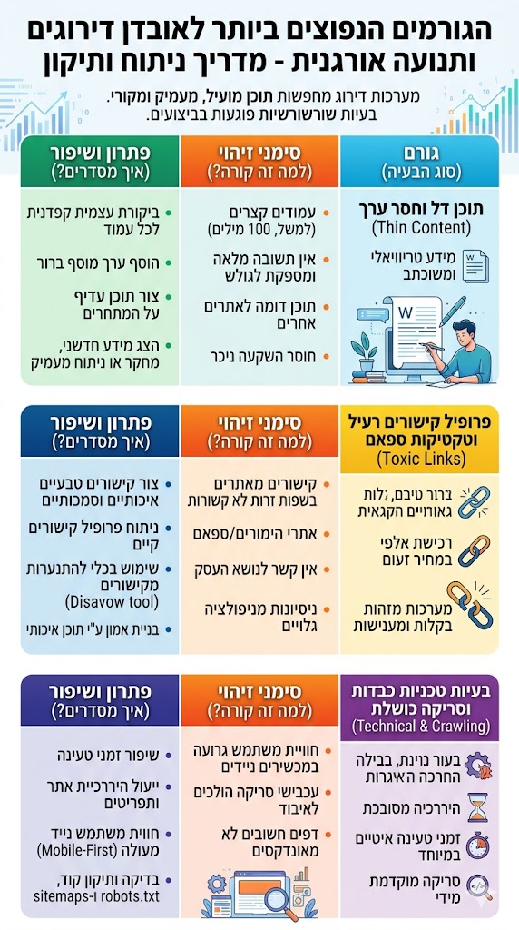 הגורמים הנפוצים ביותר לאובדן דירוגים ותנועה אורגנית